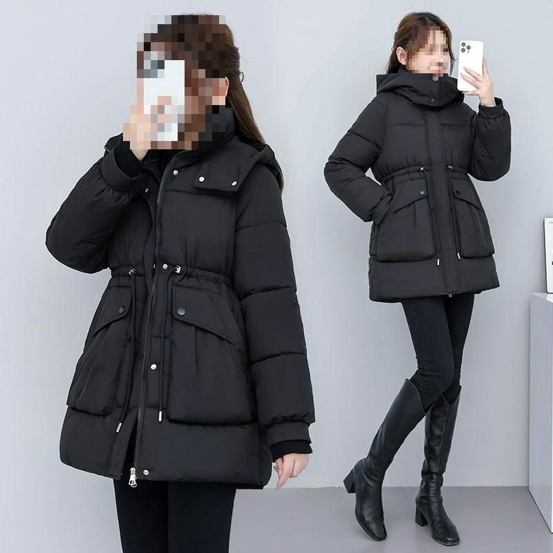 Down Padded Jacket Women's Winter Jacket Thickened and Thin Mid-length Padded Jacket Waist Korean Version of Loose Padded Jacket