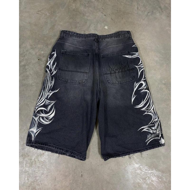 Pantaloni scurți Bermuda din denim spălat, largi, cu imprimeu stradal, stil vintage american, de vară