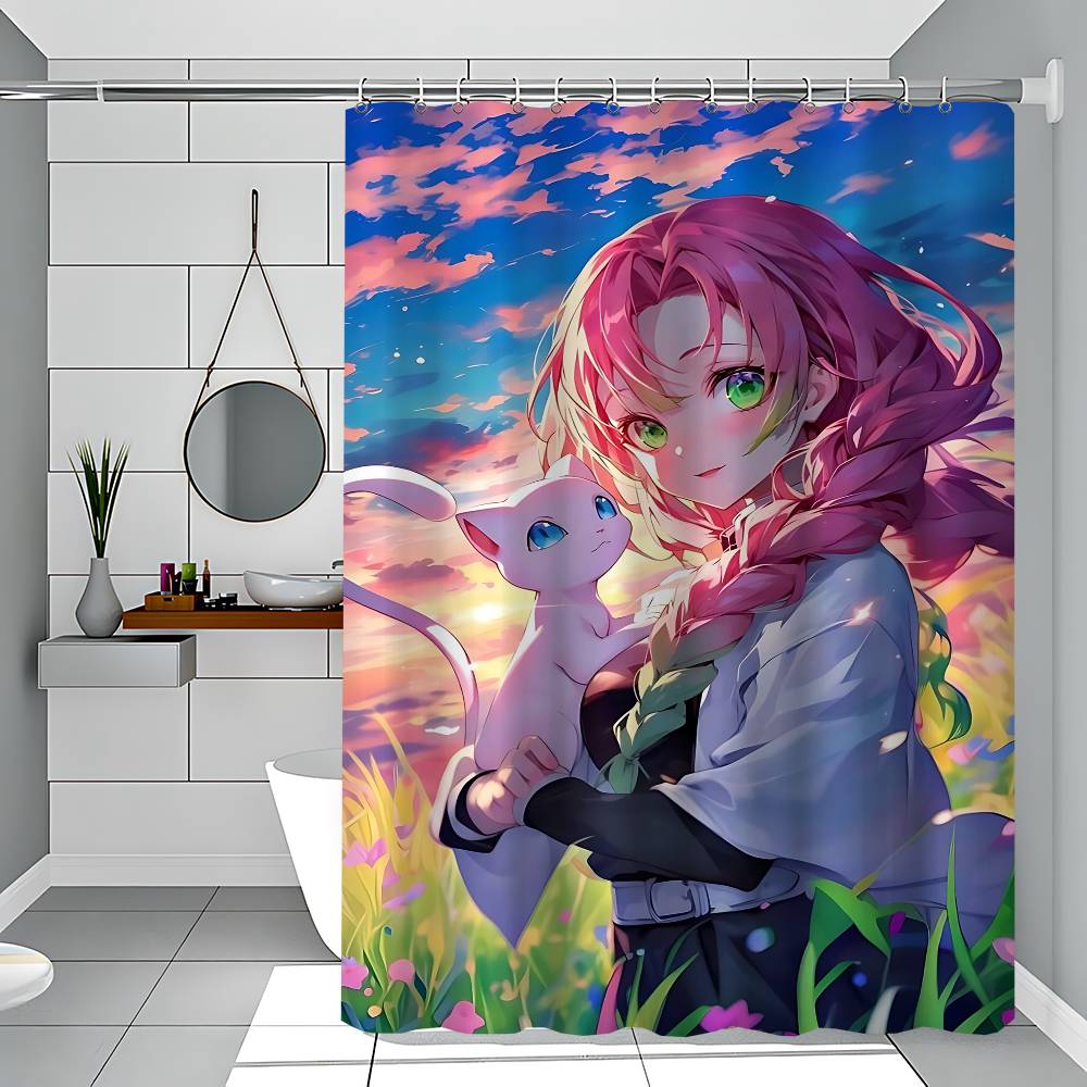 

Mitsuri Kanroji Bathroom Shower Curtain Shielding Partition Shower Curtain Quick Dry Can Be Scrubable Light Opaque Bath 90x180 cm