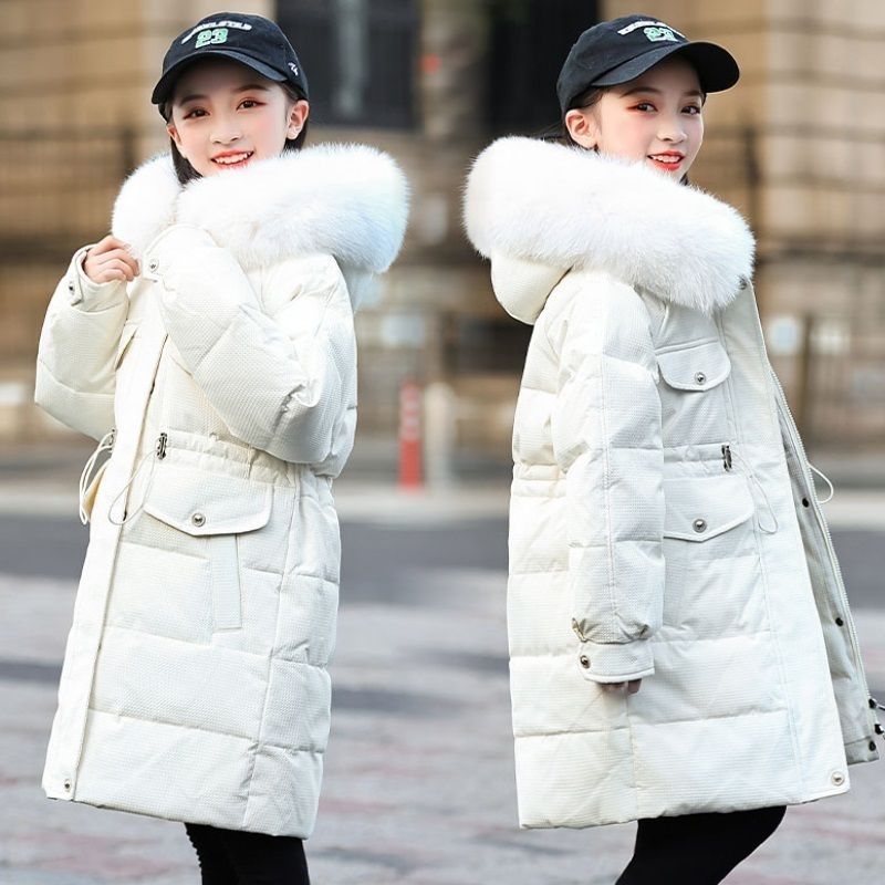 

Толстая и теплая пуховая куртка для девочек, средней длины пальто для детей, зимнее пальто из пуха белой утки 140