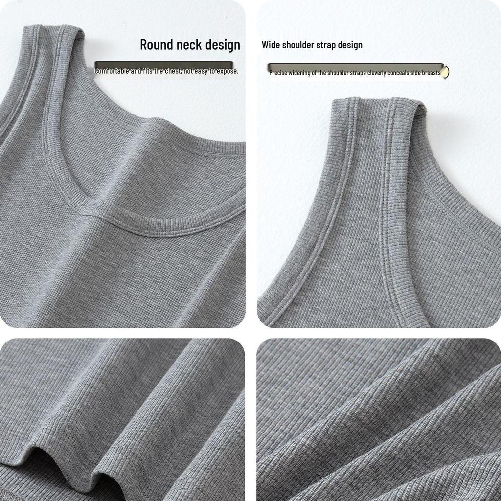 Plus Size Threaded Cotton Round Neck Vest - Spring/Summer Elastic Camisole for Women