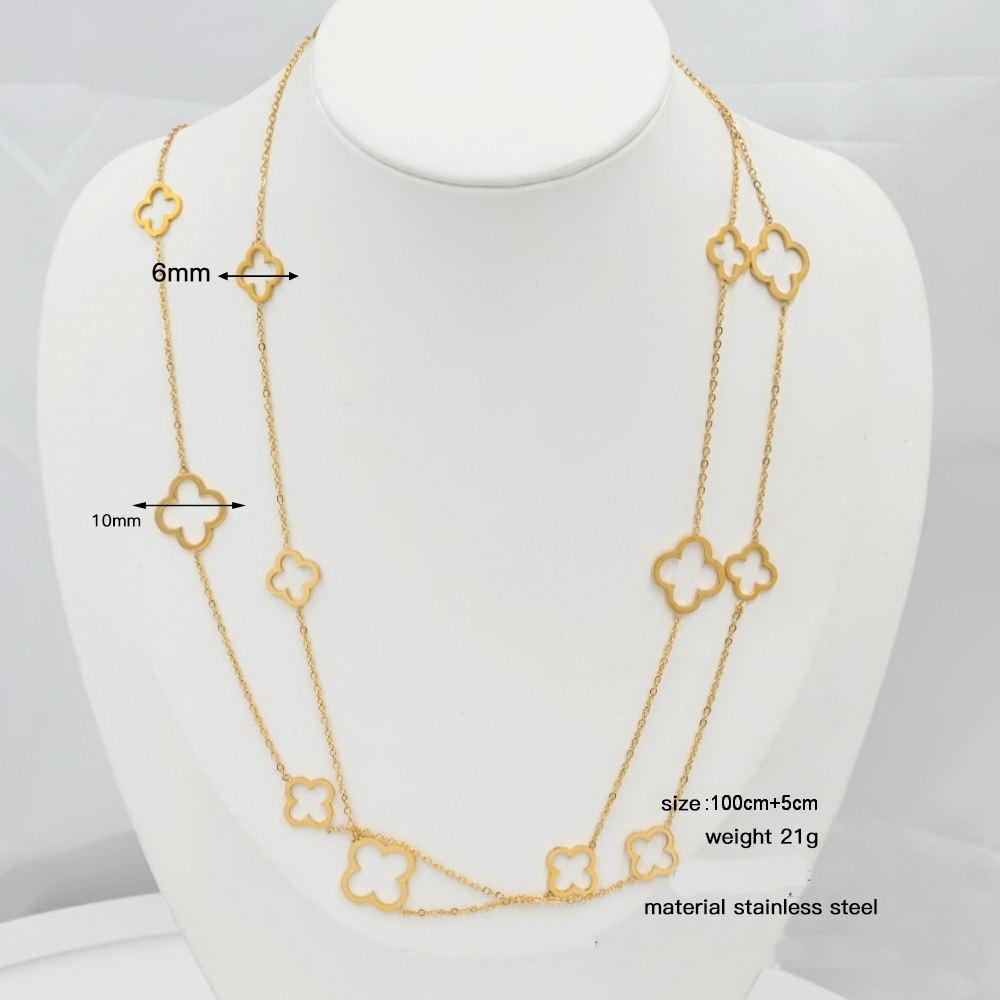 Four-leaf Clover Necklace Cut Out Flower Sweater Chain Long Necklace