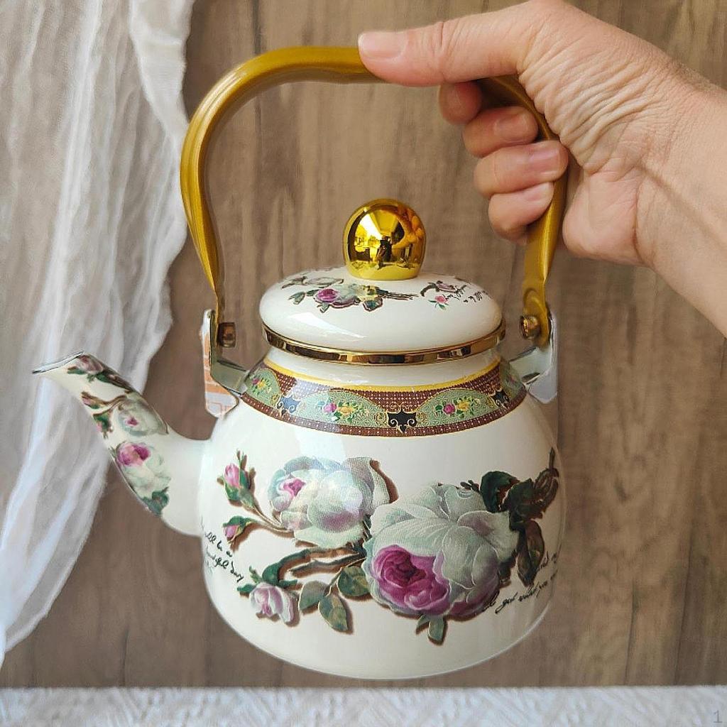 Emaille Teekanne 1,2L Blumenkessel Saft Wasserkrug Kaffee für Restaurant