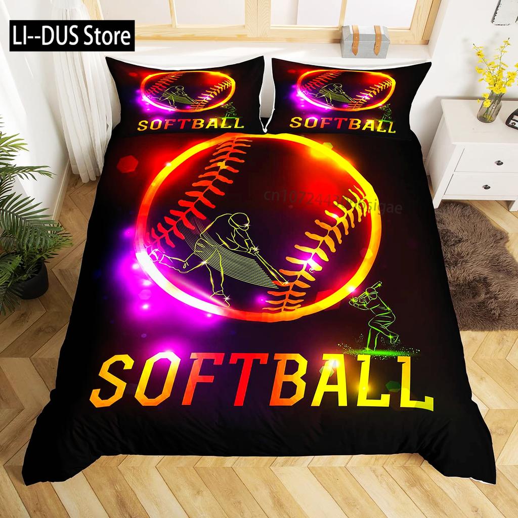 Cool Basketball Bedding Set Neon Gradient Duvet Cover for Kids Teen Boys Girls Comforter Cover Decor Room Quilt Cover 3pcs