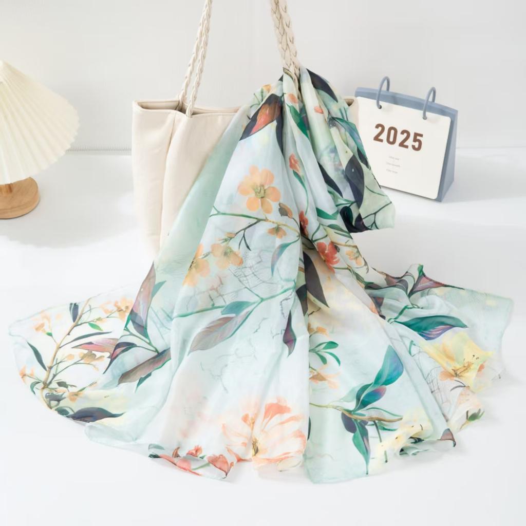New Silk Scarf Female Fashion Beach Pashmina Bufanda Folral Women Shawl Wraps Bandana Ladies Scarves Large Foulard big Echarpe