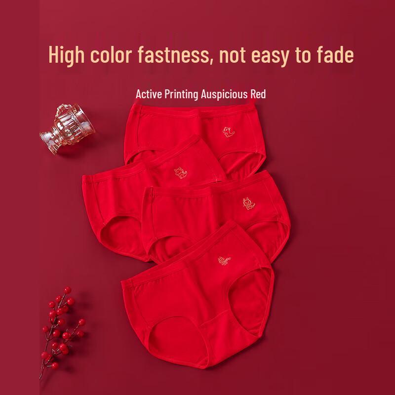 Langsheng Women's Year of the Dragon Red Cotton Underwear 4-Pack