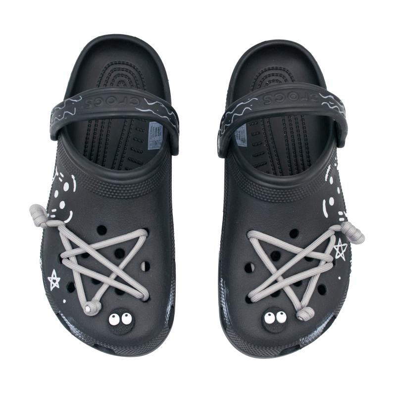 Crocs Classic Clog Smiley Graffiti EVA Fun Woven Hole Shoes Unisex Black