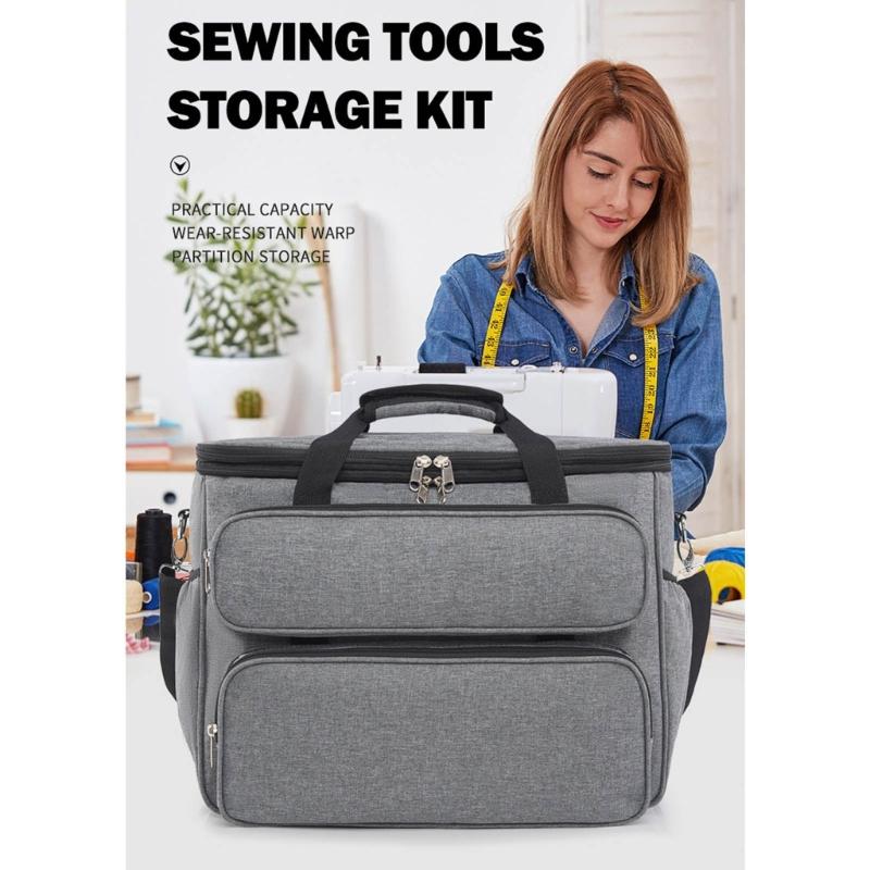 Practical Oxfords Fabric Sewing Accessories Case with Shoulder Strap Foldable Design For Handmade Craft Storage
