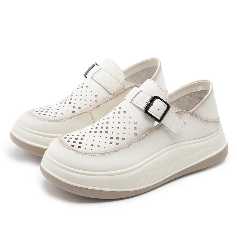 Sandals women's new retro inner height increase hollow women's shoes versatile leather white shoes sports trend
