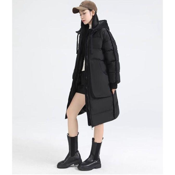 

Зимняя вельветовая куртка-пэчворк на пуху, длинное стеганое пальто, теплая хлопковая верхняя одежда S чёрный