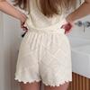 European and American new knitted hollow jacquard sling vest fungus edge shorts two-piece set pajamas loungewear women