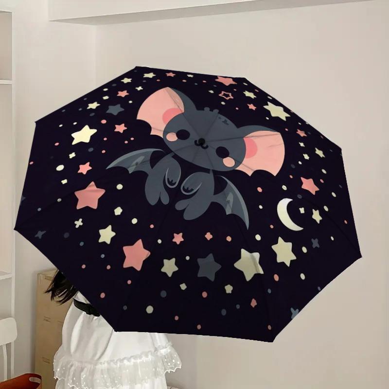 1pc Cute Cartoon Bat Night Sky Umbrella with Plastic Handle,Suitable for All Seasons Home Travel Outdoor UmbrellaDD1373