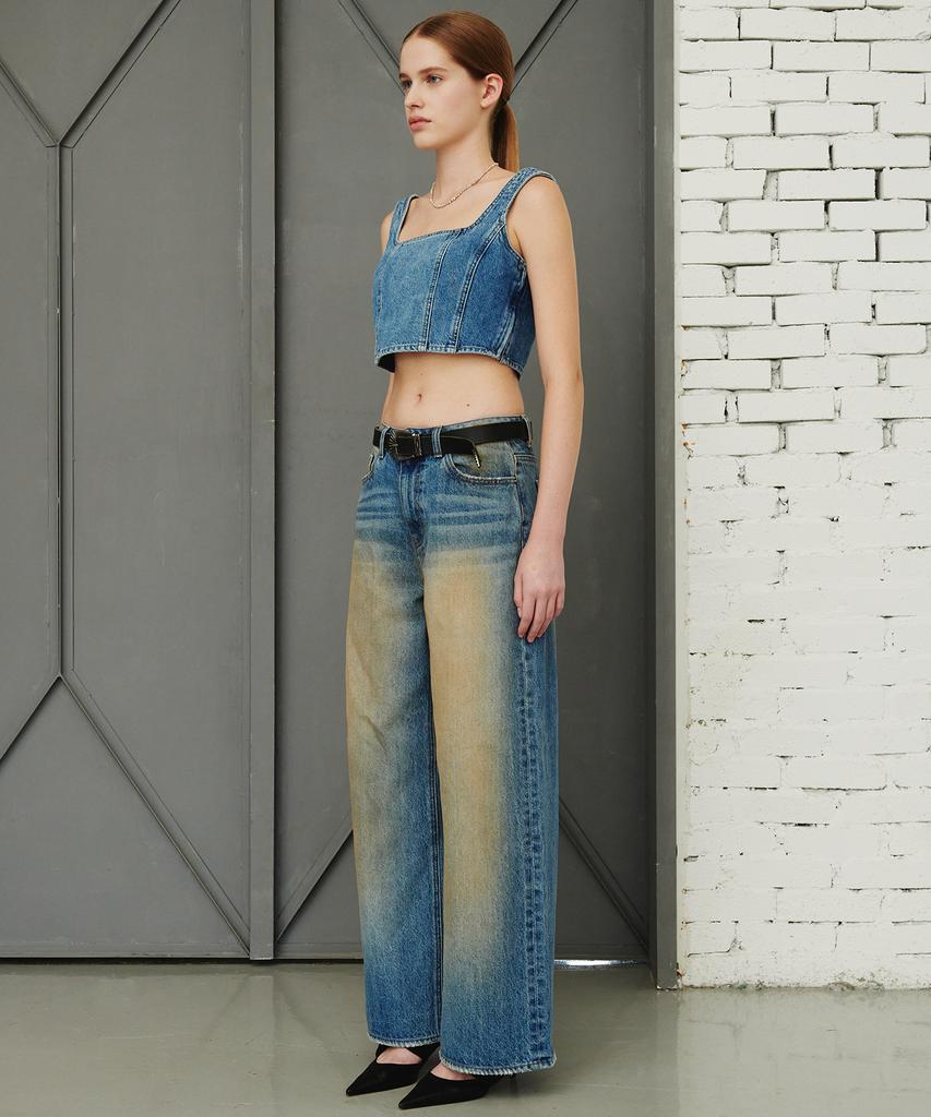 PLAC WOMEN Sleeveless Denim Crop Top T73 Mid Blue