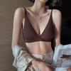 Wire-Free Women's Thin Comfortable Skin-Friendly Seamless French Style Sexy Deep V Triangle Cup Bra for Flat Chests