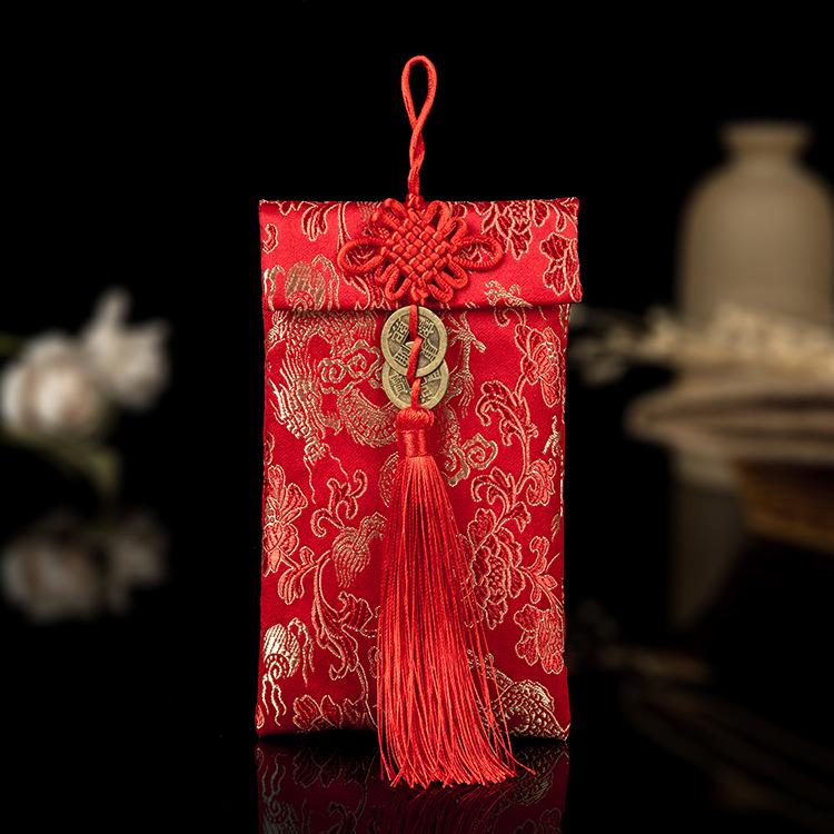 Year of the Horse Silk Brocade Red Envelopes with Hot Stamping Embroidery for Weddings and New Year