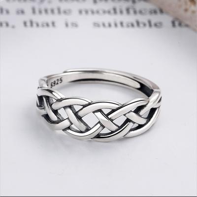 Sterling Silver Rings for Women Vintage Handmade Adjustable Retro Interware Hollow Ring Fashion Female Bijoux Gift