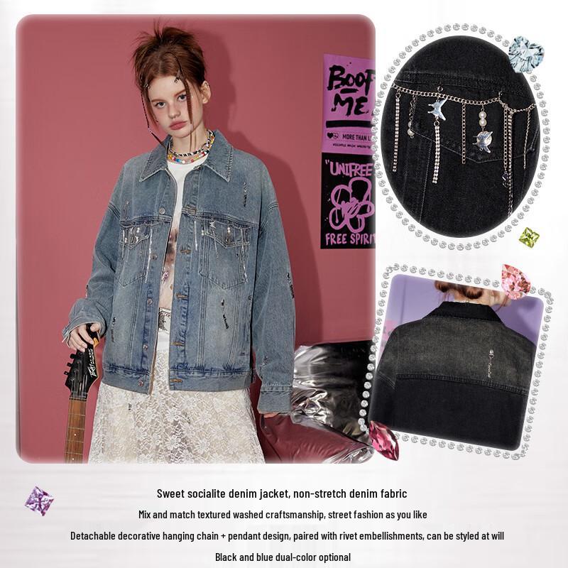 UNIFREE American Retro Loose Fit Distressed Denim Jacket