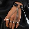 DIEZI Cuban Link Chain Finger Ring Bracelet For Men Women Vintage Black PU Leather Rivet Wrap Bracelet Cosplay Gift New Jewelry