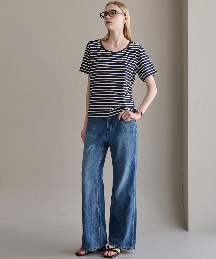 Lucida Basic Striped Short Sleeve T-Shirt - Navy