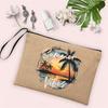 Salt Water and Sunshine Printed Linen Bag Makeup Bags Beach Holiday Sunglasses Sunscreen Storage Pouch Travel Toiletry Bag Gifts
