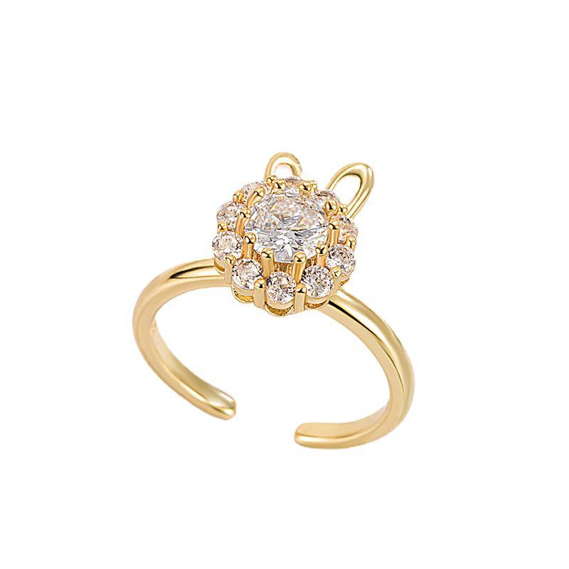 Kupfervergoldete Drehbarer Kaninchen-Anhänger-Halskette und Exquisite Luxus-Ohrringe und Ringe-Accessoires