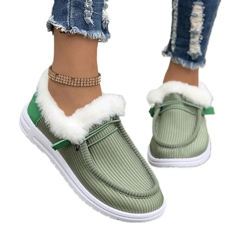 Fashion 2025 Hot Sale Ladies Shoes Lace-up Women's Flats Fashion Plus Velvet Keep Warm Winter Plus Size Best Seller Outdoor Casual Shoes