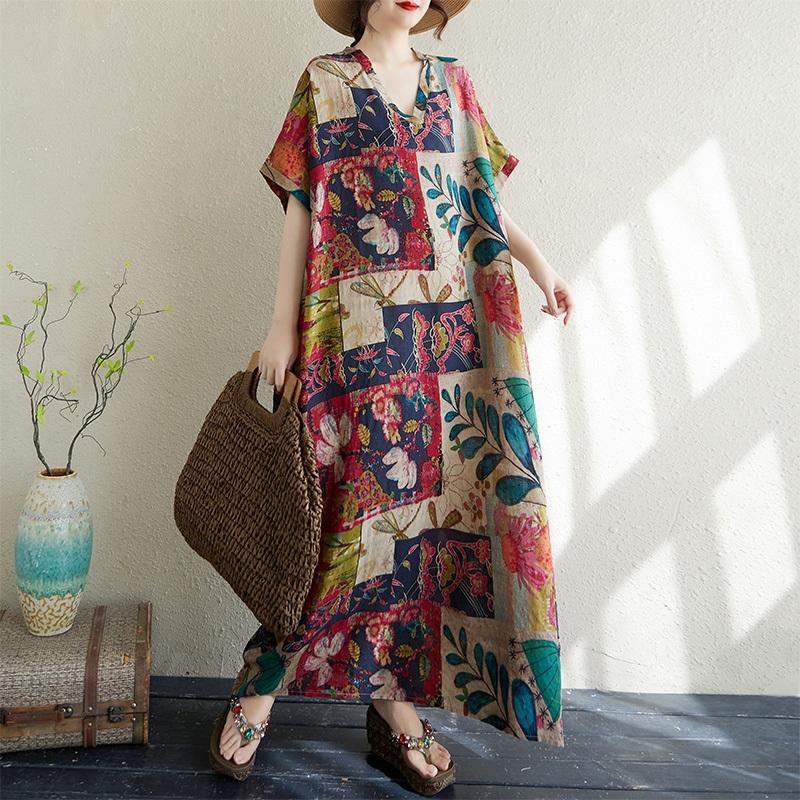 Kurzarm Übergröße Baumwolle Vintage Punkt Neu in Kleider für Frauen lässig locker Maxi lang Sommerkleid
