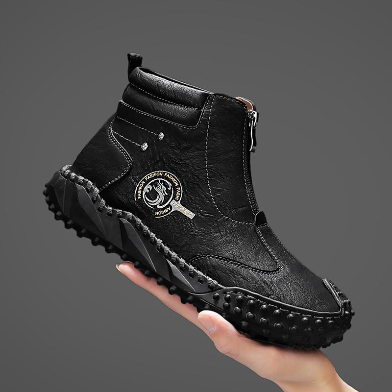 Fashion Outdoor Casual Leather Men's Boots Non-slip Hiking Climbing Boots Retro Style Comfortable Man Ankle Botas Leisure Walk Footwear