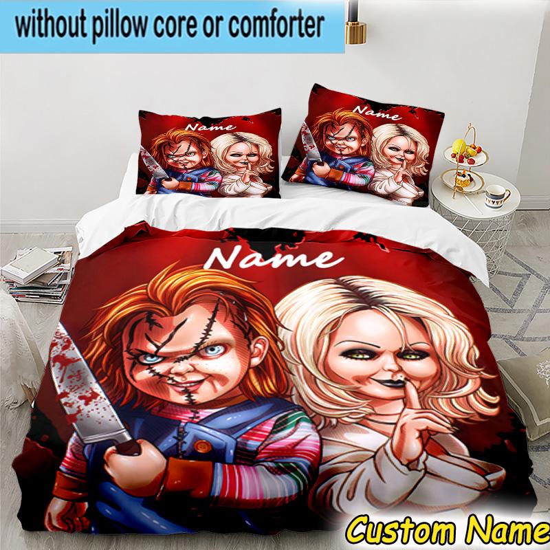 3PCS Custom Name Chucky Bedding Set Printed Duvet Cover Closure Includes 1 Duvet Cover & 2 Pillowcases for All Seasons Bedroom Decor