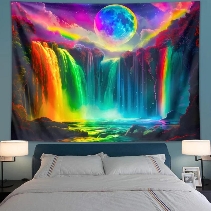 Moonlight Waterfall Uv Tapestry Fluorescent Tapestry Needing Uv Exposure Bedroom Living Room Decoration