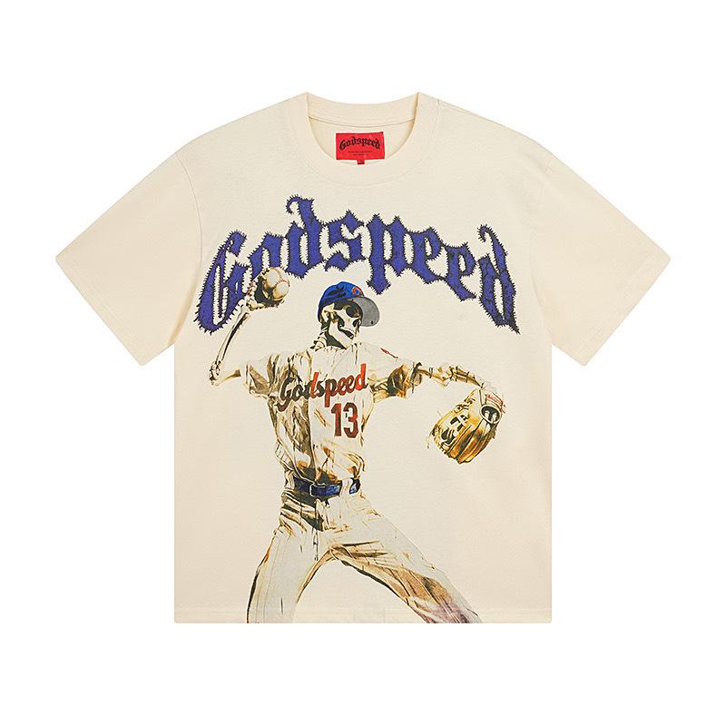 25SS Grensoverschrijdend Meichao Godspeed Schedel Rockband Basketbal Retro Korte Mouw T-shirt Koppels Dezelfde Stijl
