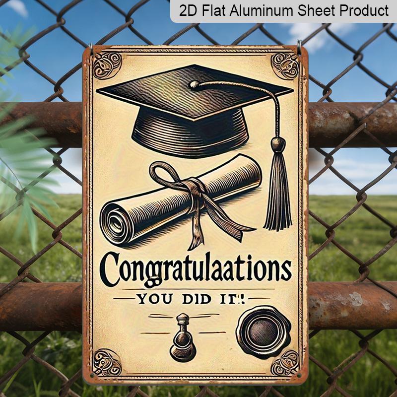 2D Flat Graduation Congratulations You Did It! 8"x12" Metal Wall Sign - Retro Scrollwork Aluminium Decor Suitable for Home, Office, Dorm - Graduation