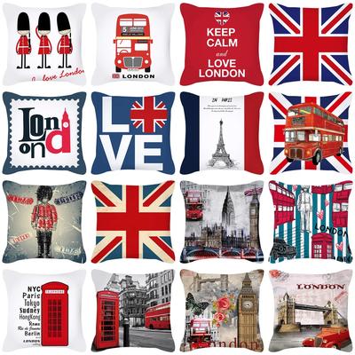 British Style Cushion Cover 18x18 Inches Pillow Case Red Blue Pillow Covers Retro Home Decorations Throw Pillow Case for Couch
