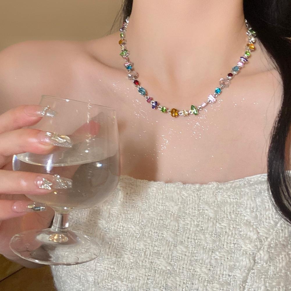 Colorful Ladies Rainbow Necklace - Crystal Zirconia Beaded Pendant. Adjustable Chain, Bohemian Starry Design. Elegant Jewelry