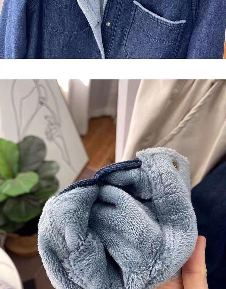 Korean Winter Fashion Velvet Lined Denim Long Sleeve Women's Lapel Jacket 2025