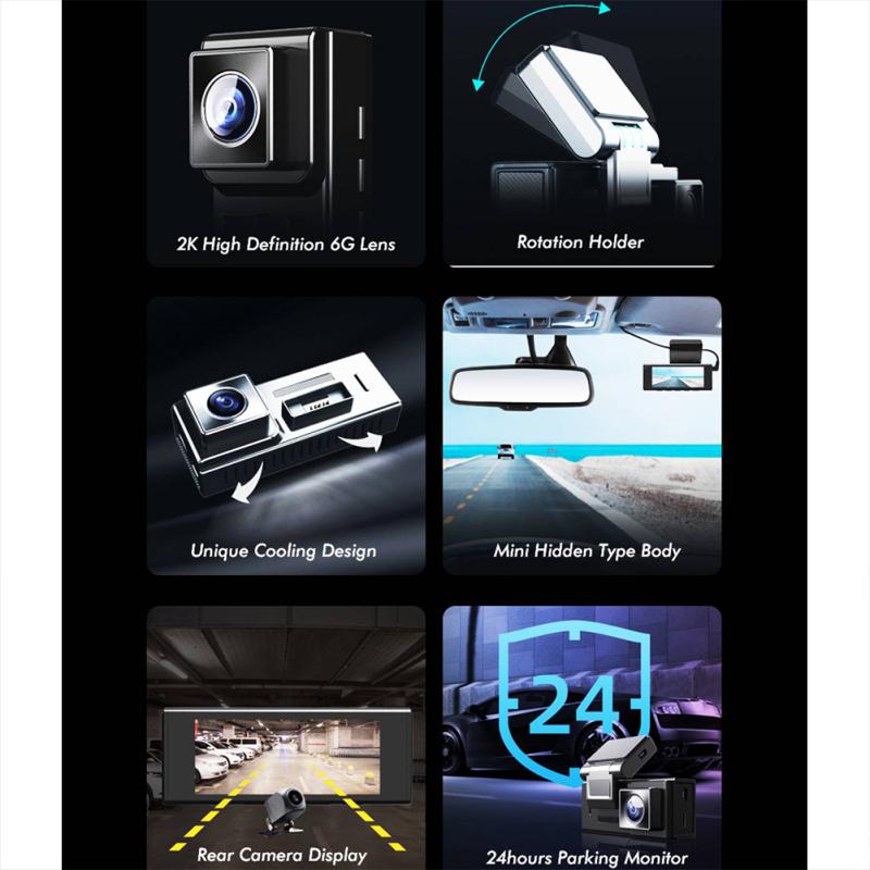 Horké, Auto Skrytá Palubní Kamera 2k HD Noční Vidění Přední Zadní Dvojité Nahrávání Záznamník Jízdy Zpětný Záznamník