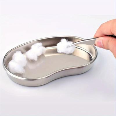 Juego de 3 piezas de acero inoxidable con forma de riñón, bandeja esterilizada, recipiente, botella, pinzas, accesorio para tatuajes, cosméticos, quirúrgicos y dentales