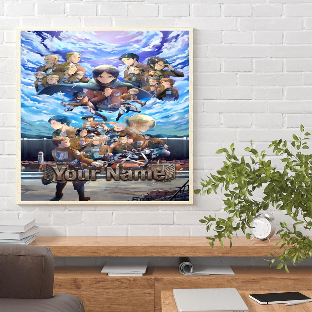 Attack Titan Personalized Name Diamond Paintings Mosaic Wall Round Diamond Art Painting Kits Embroidery Crystal Accessories Frameless