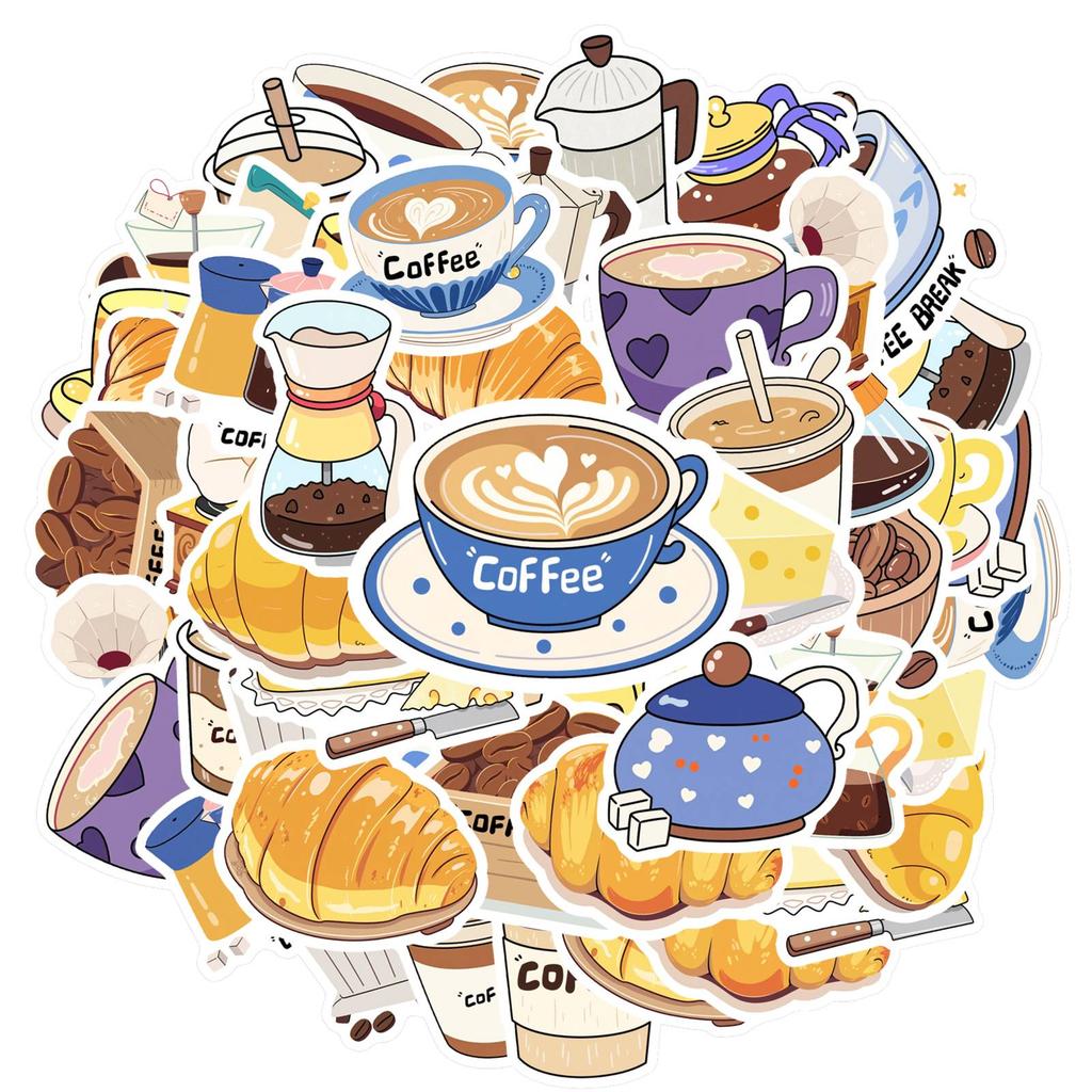 35pcs Playful Coffee Stickers Cartoon Beverage Coffee Stickers Teacher Reward Stickers For Suitcase Fridge Phone Luggage Laptop
