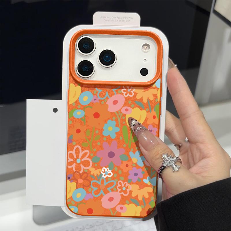 For iPhone 18 Pro Max Case White Flowers Print Leather Texture Silicone Cover For iPhone 17 16 15 14 13 Pro Max 16E 17E