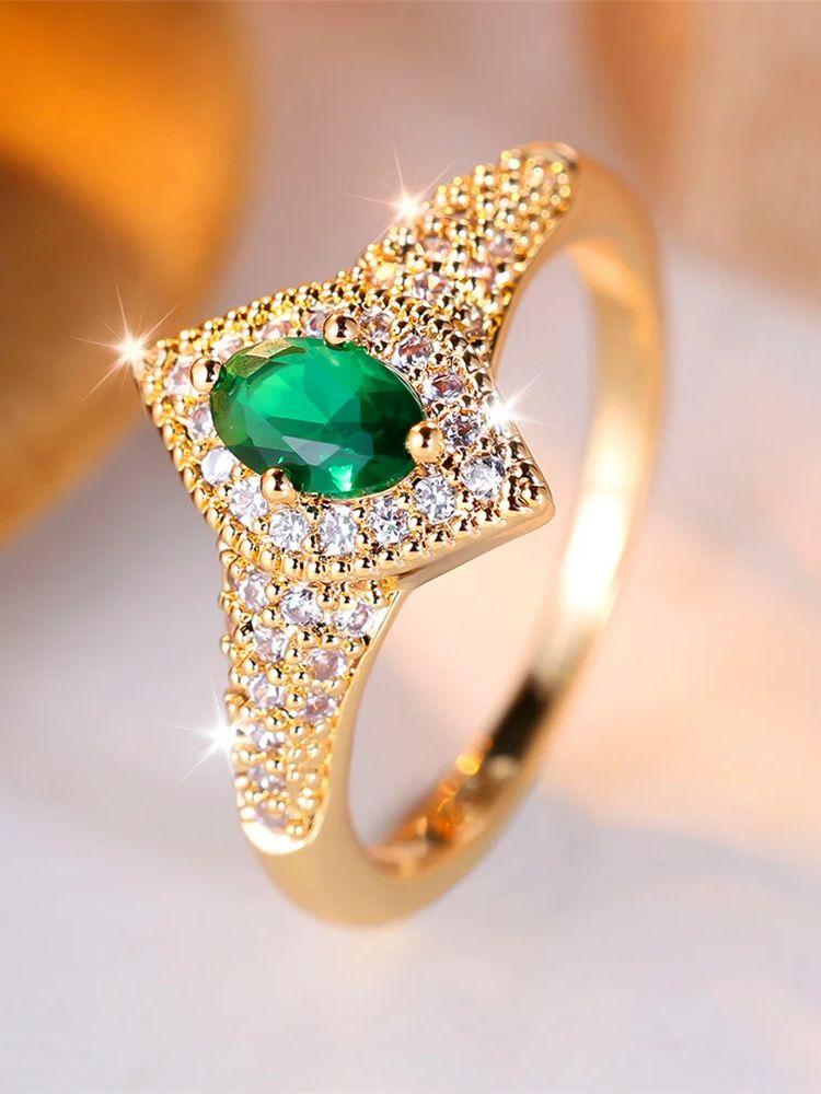 Trendy Green Zircon Crystal Oval Stone Vintage Gold Color Wedding Bands Engagement Rings For Women Men Minimalist Jewelry
