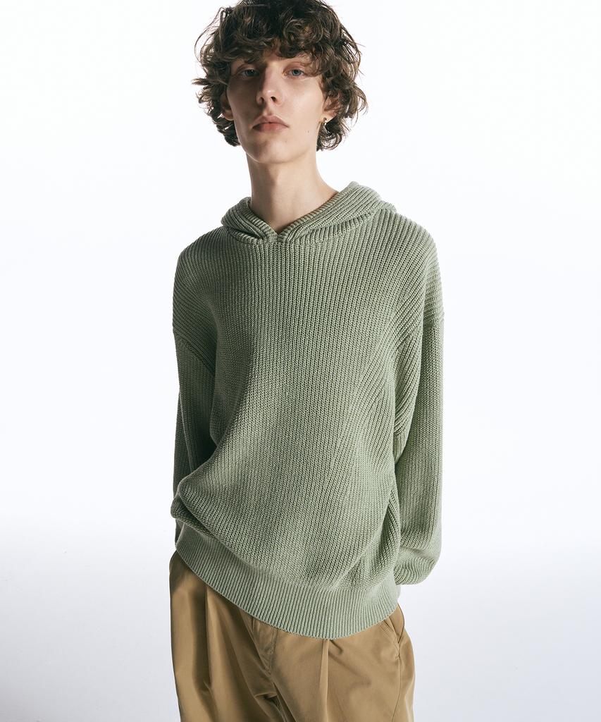 INSILENCE Linen Cotton Knit Hoodie Dusty Green