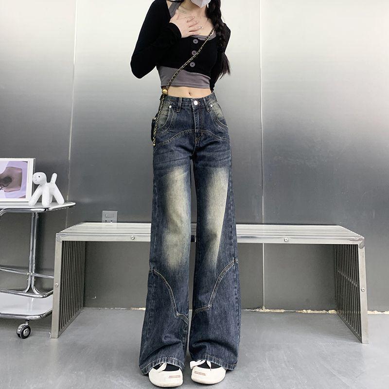 

Women s Retro High-Waisted Wide-Leg Jeans - Autumn Slimming Straight Floor-Length Pants S