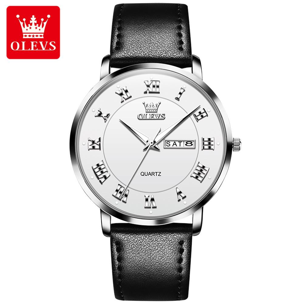 OLEVS 2920 Custom Logo Luxury Waterproof Oem Watch Wrist Man Genuine Leather Luminous Classical Fashion Quartz Watch for Man