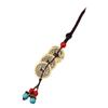Three Emperors Copper Coin & Green Bead Woven Charm Keychain