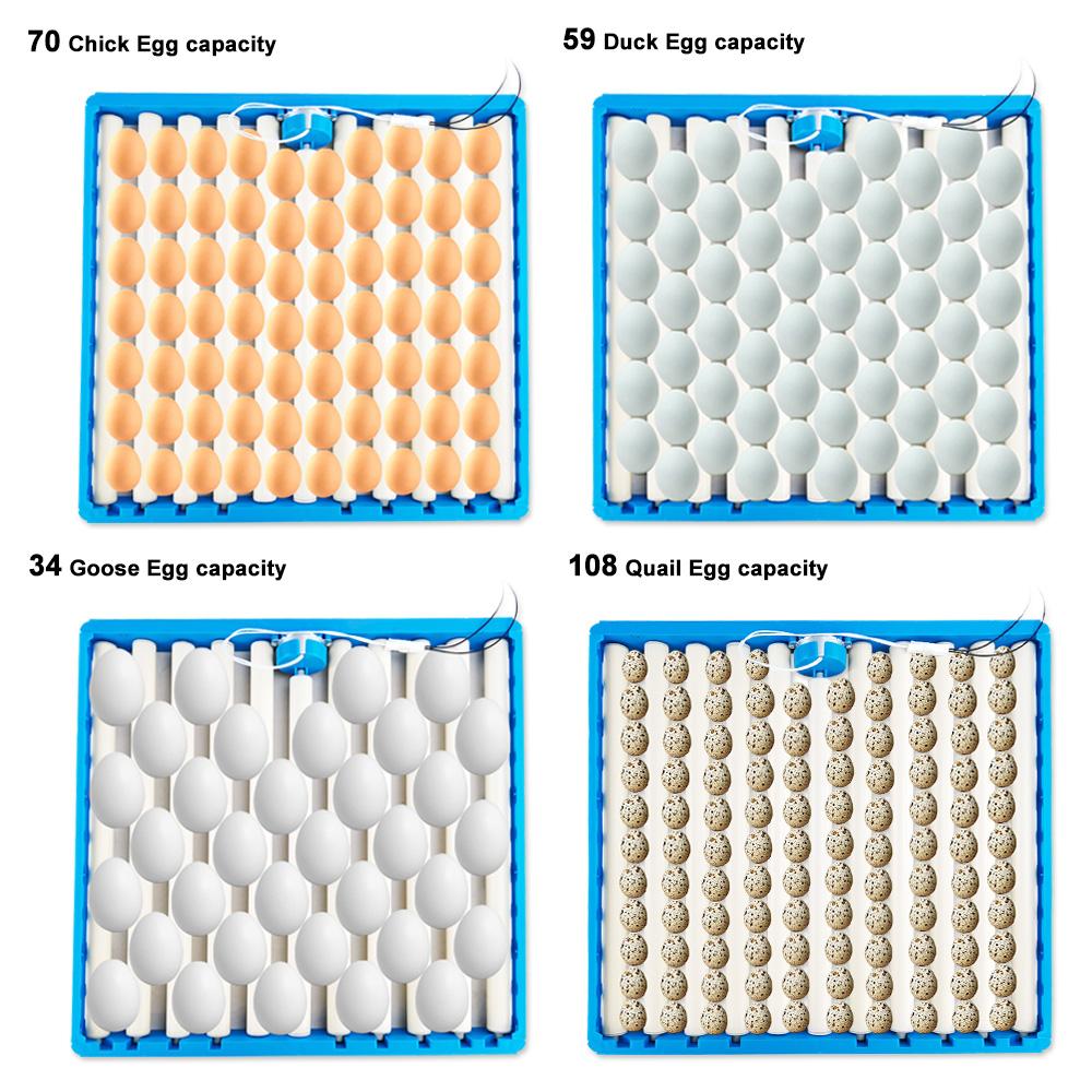 70 Eggs Incubator Automatic 360° Roller Incubation Egg Tray Poultry Hatching Turner for Chicken Duck Goose Quail 110V 220V