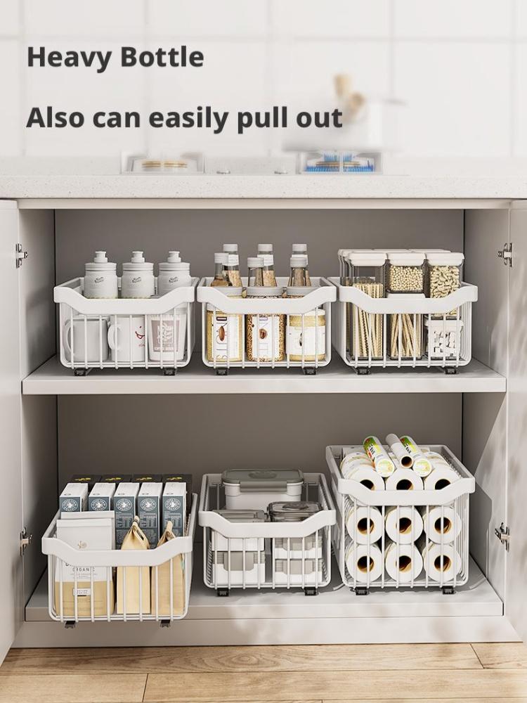 Under Sink Organizers Rack Pull Out Medicine Cabinet Layered Storage Basket Kitchen Seasoning Bowls Drawer Holder Storage Box