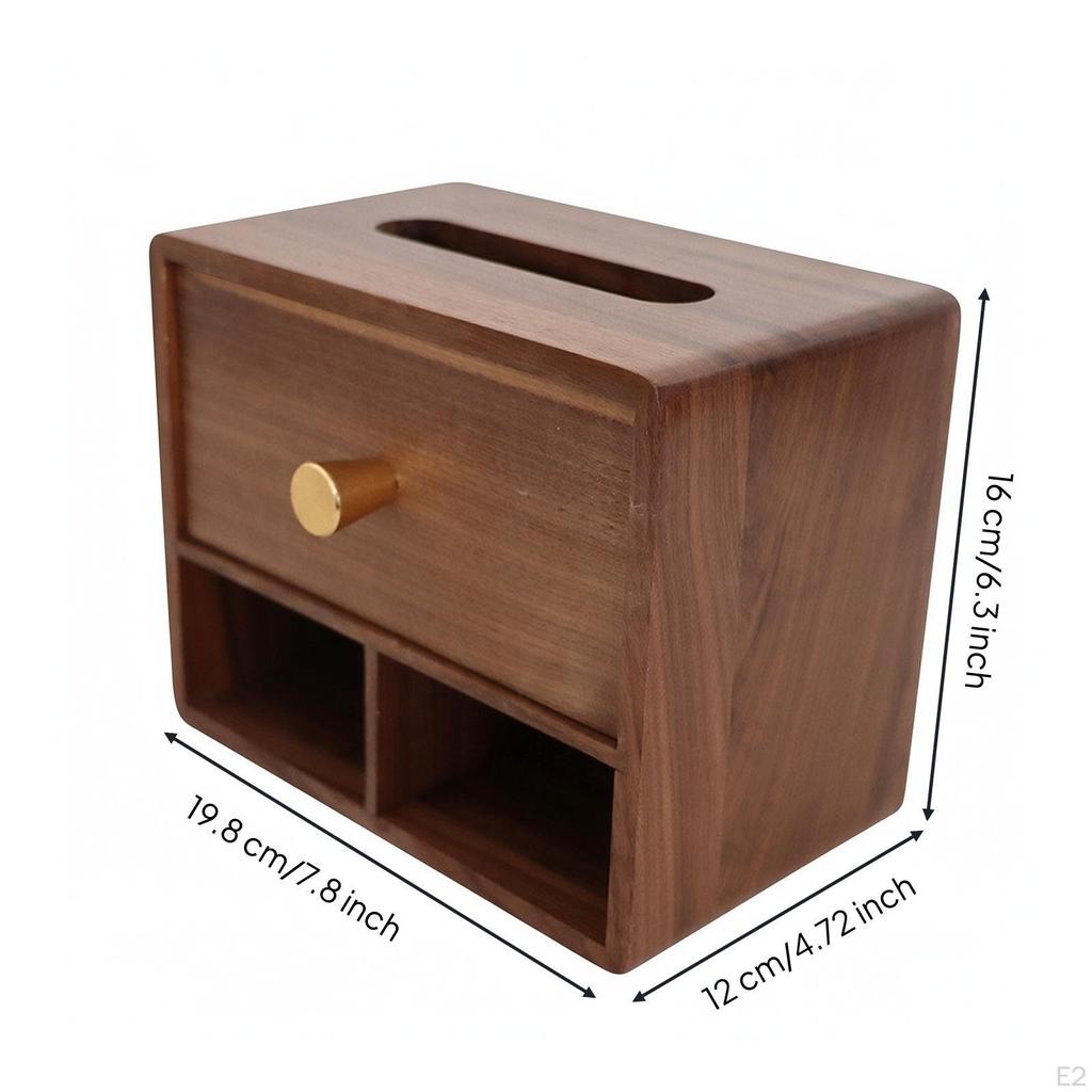 Wooden Tissue Box with Compartments Smooth for Living Room