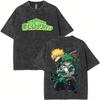 Anime My Hero Academia Bakugou Katsuki Midoriya Izuku Vintage Washed Tshirt Men Women Cartoon Lover Retro Oversized T Shirts