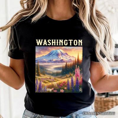 Artistic Mount Rainier Washington State T-and Kids Tshirt, National Park Tee and Pacific Northwest Souvenir